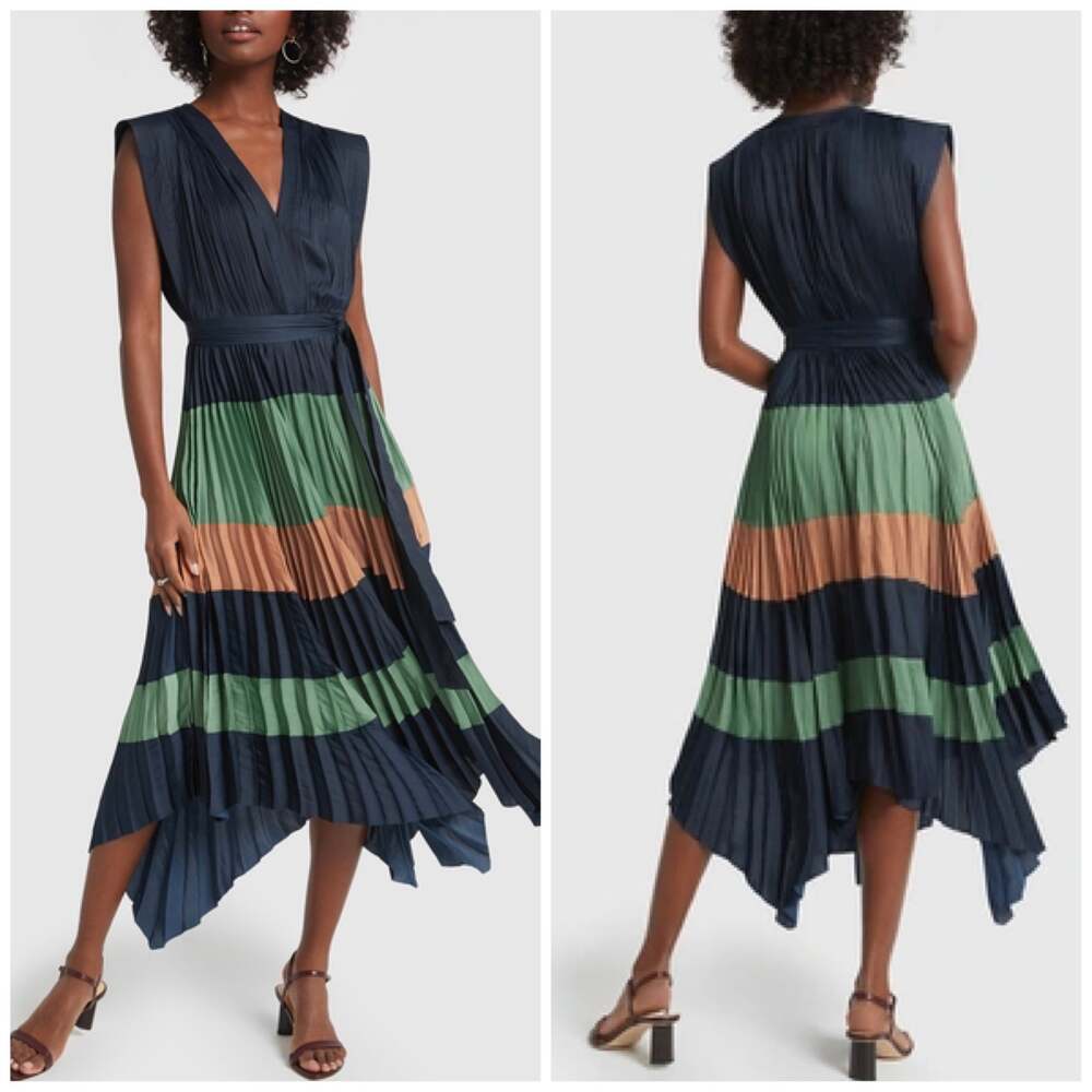 Ulla Johnson Maysha Striped Pleated Handkerchief Dress Midnight
